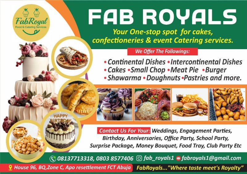 For all kinds of events, in or out of Abuja, in or out of Nigeria we are here to serve You