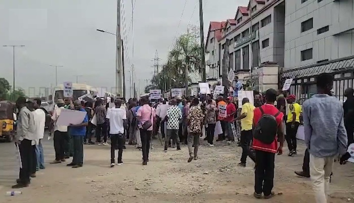 Food And Beverage Workers workers protest at NAFDAC, urging FG to prevent mass job losses from sach...