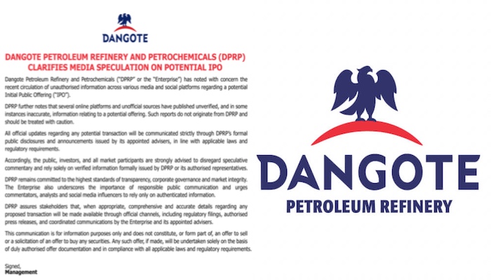 Dangote Refinery has dismissed reports of a potential IPO, urging investors to rely only on official...