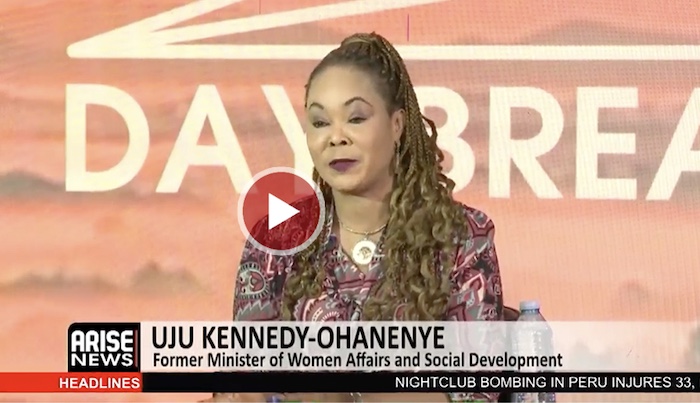 Former Nigerian women affairs minister Uju Kennedy-Ohanenye urges women to actively participate in m...