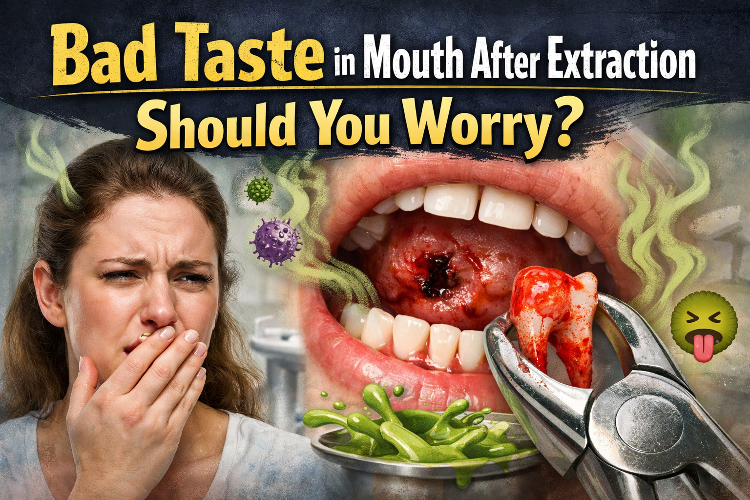 Language : EnglishTopics: Bad breath (halitosis)ExtractionA bad taste in your mouth after a tooth ex...