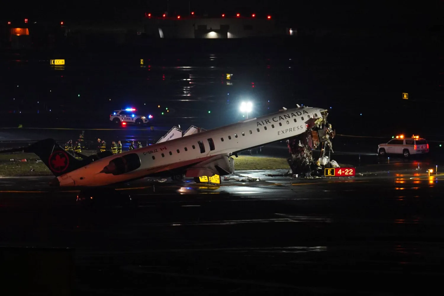 Air Canada Express jet hits ground vehicle on landing in New York, prompting emergency shutdown and...