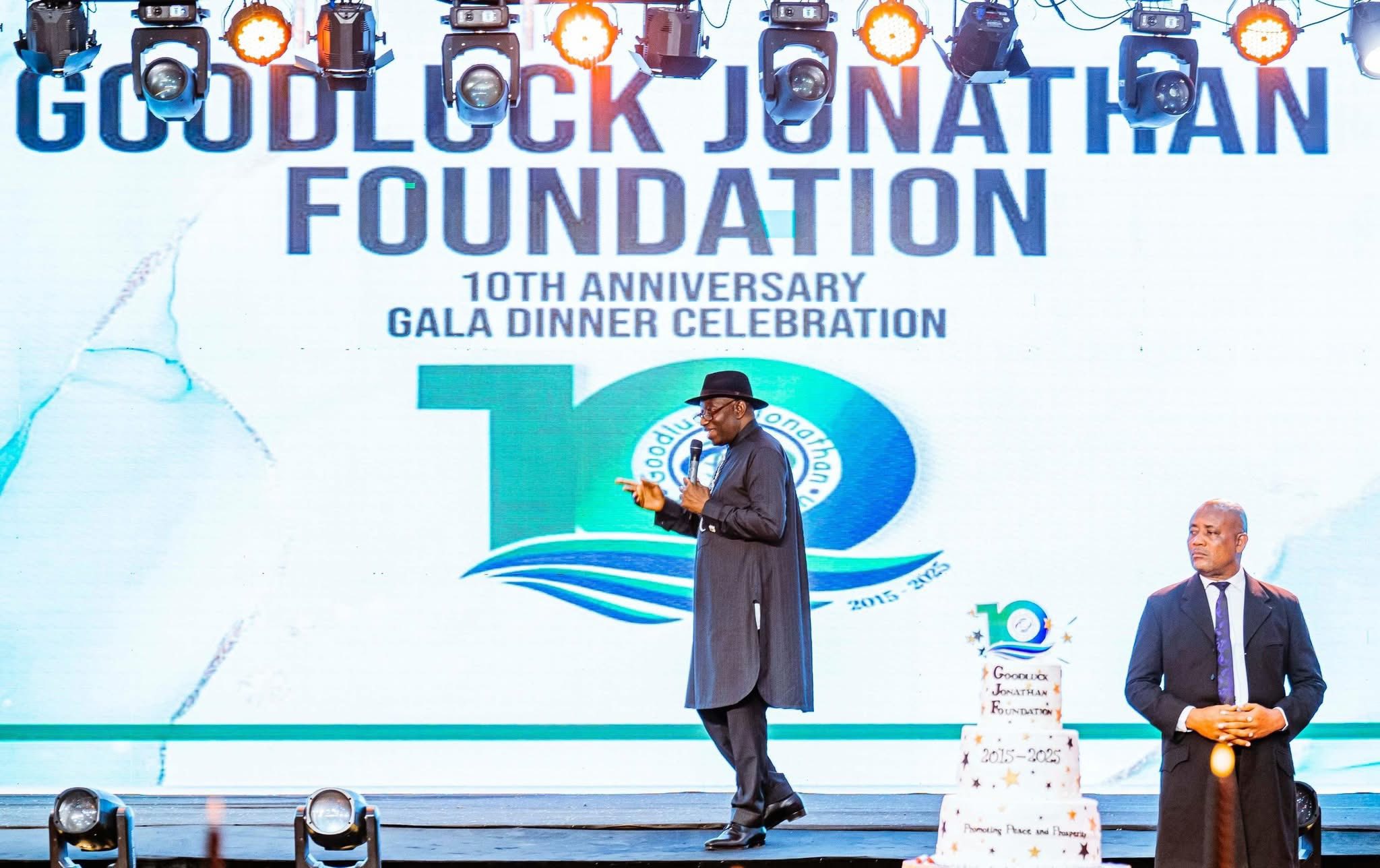 Former president Goodluck Jonathan queries why democracy fails to deliver growth in Africa, citing e...