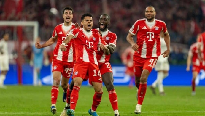 Bayern edge seven-goal thriller as late Diaz strike and Olise finish seal 6-4 aggregate win over Rea...