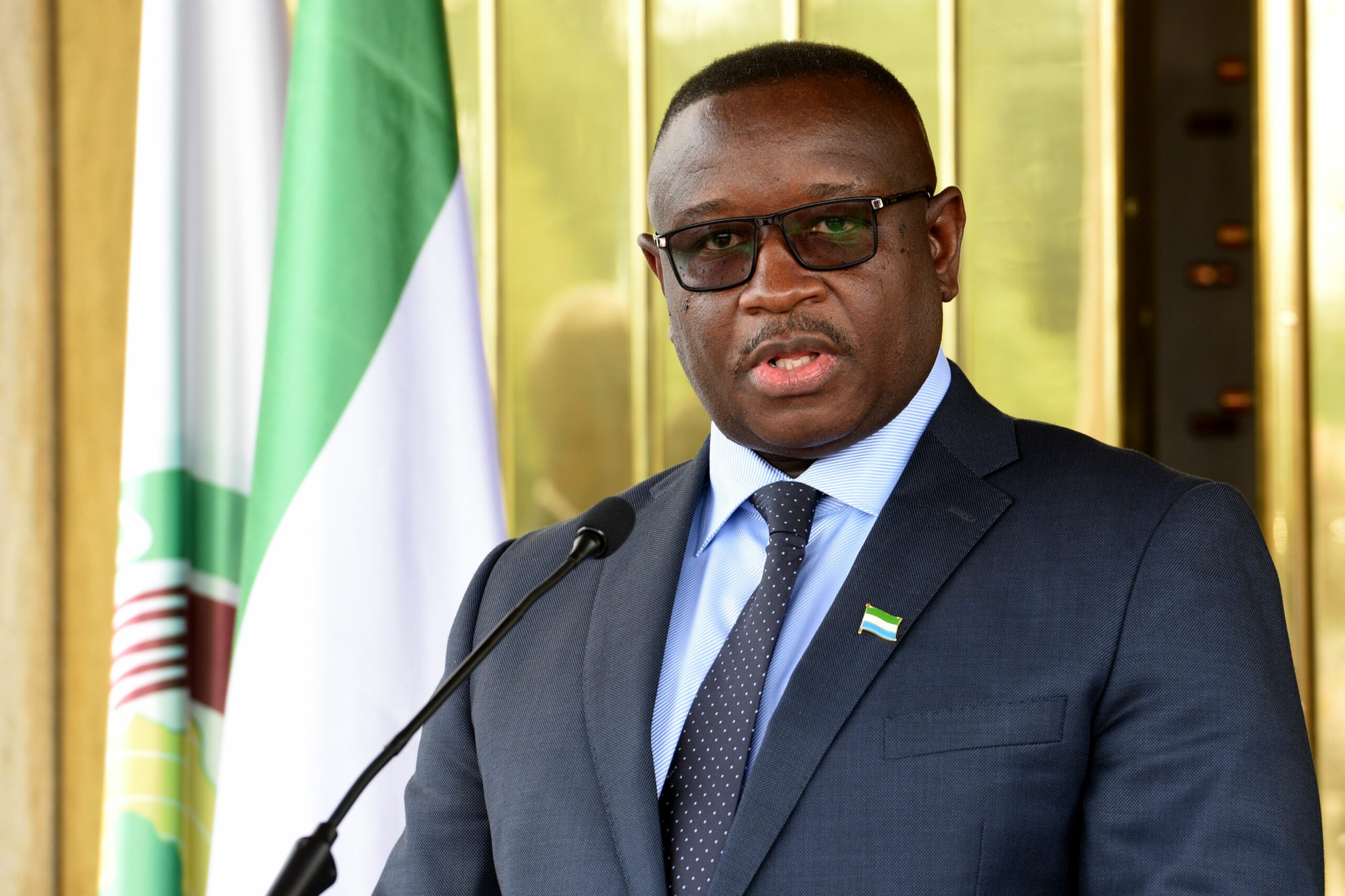President Julius Maada Bio receives former Nigerian President Goodluck Jonathan during diplomatic vi...