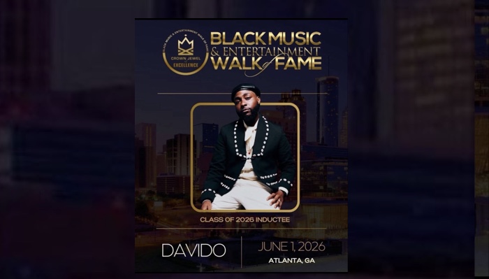Davido will be inducted into the Black Music and Entertainment Walk of Fame in Atlanta next month....