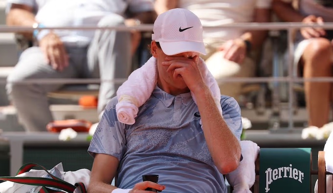 Jannik Sinner squandered a two-set lead before physical problems triggered a stunning five-set defea...