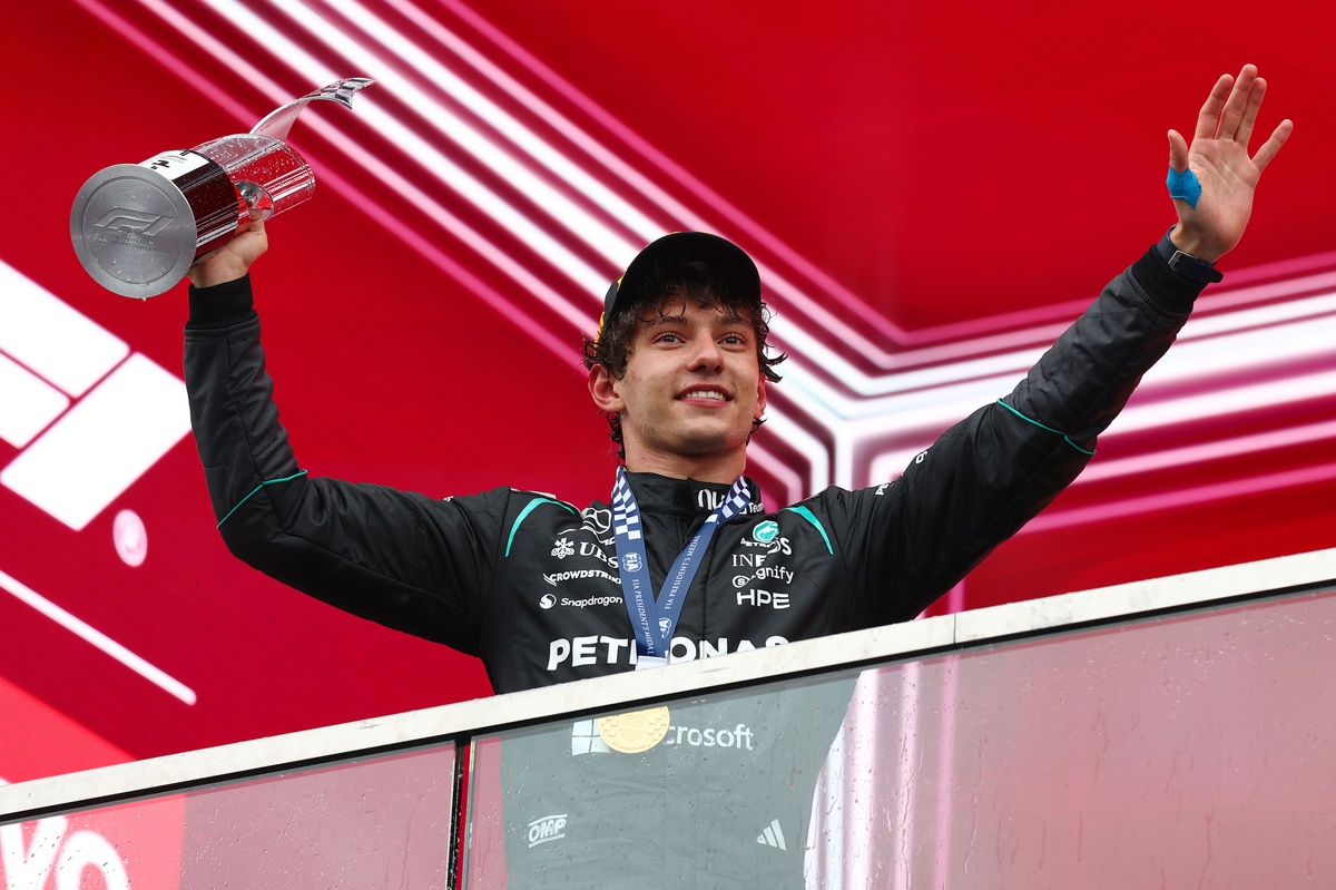 Mercedes driver Kimi Antonelli has deepened his championship lead on team-mate George Russell by win...
