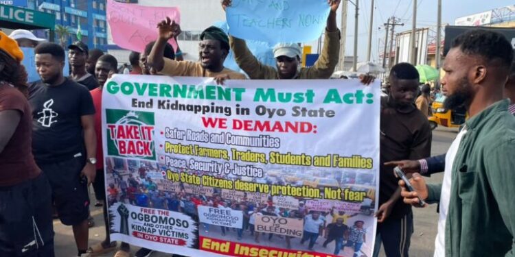 Lagos residents stage fresh protests, urging authorities to secure the release of abducted schoolchi...