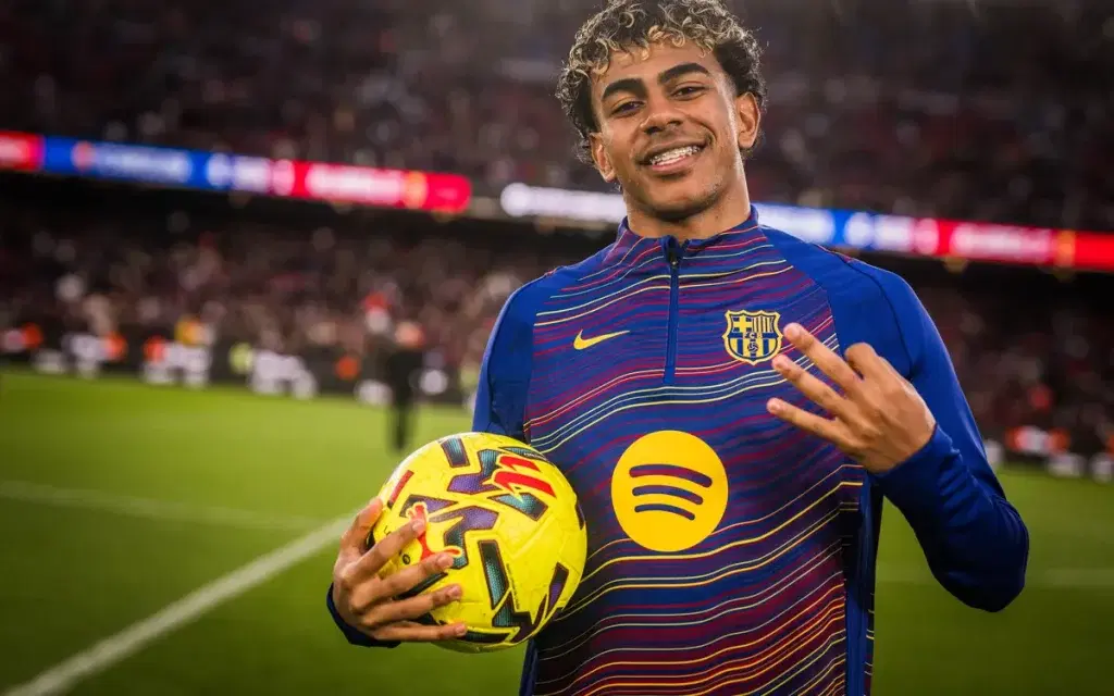 Teenage Barcelona striker Lamine Yamal was named player of the year in La Liga on Friday after spear...