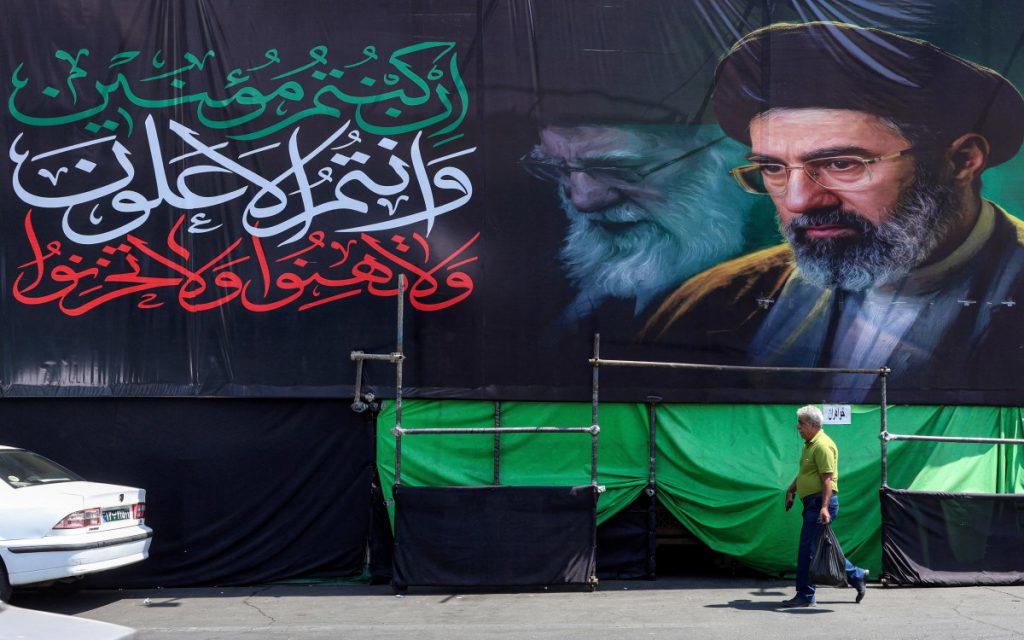 Giant portraits of Ayatollah Ali Khamenei, Iran’s late supreme leader killed in US-Israeli airstrike...