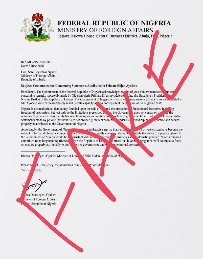 By Favour Ulebor
The Ministry of Foreign Affairs has disowned a letter circulating on social media...