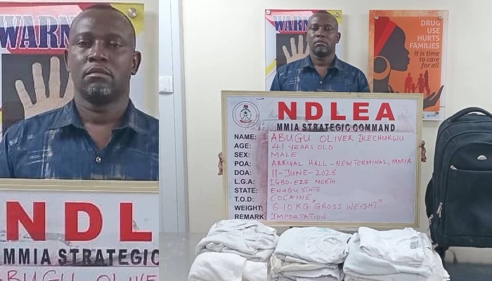 NDLEA arrests Brazil-based Nigerian businessman in Lagos airport over cocaine-soaked clothing and se...