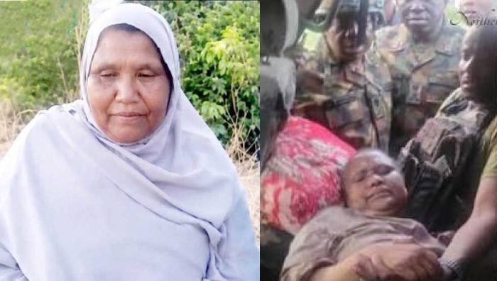 Troops of 17 Brigade rescue Hajiya Amina Abubakar Rabe after terrorists reportedly shoot and abandon...