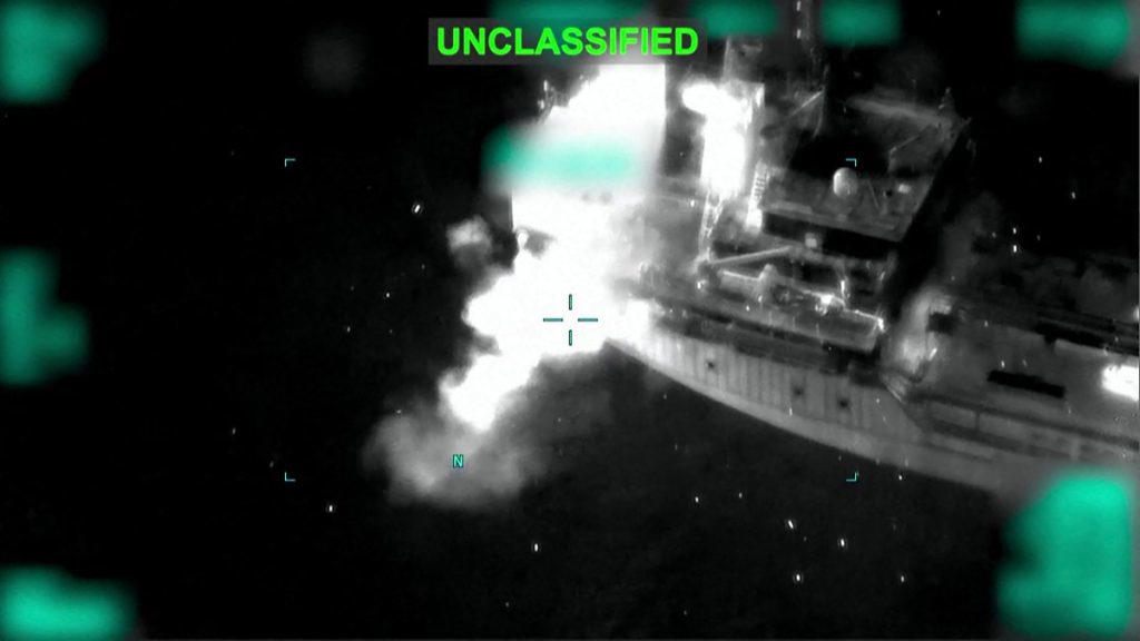 The United States said it downed multiple Iranian drones targeting commercial ships in the Strait of...