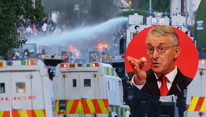 UK minister Hilary Benn condemns anti-immigration riots in Northern Ireland after attacks on ethnic...
