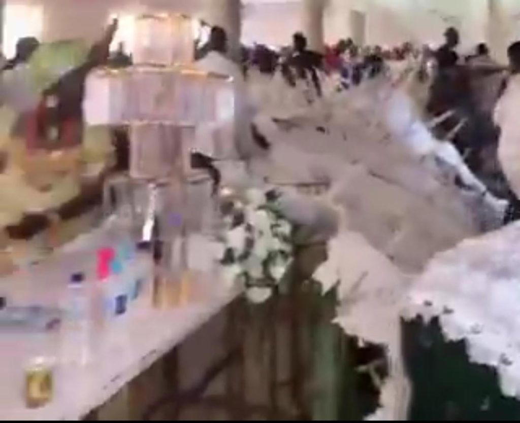 Guests were thrown into panic after a POP ceiling suddenly collapsed during a wedding reception in W...
