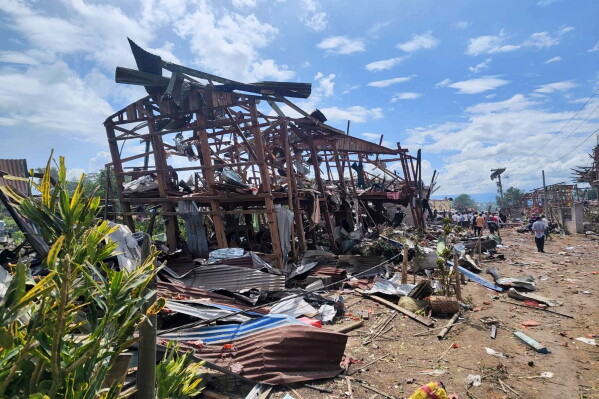 About 46 people, including six children, were killed after a powerful explosion ripped through Kaung...
