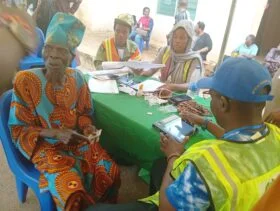 A 98-year-old voter at Iyin-Ekiti, Irepodun/Ifelodun Local Government Area of Ekiti, Pa Joseph Adu h...