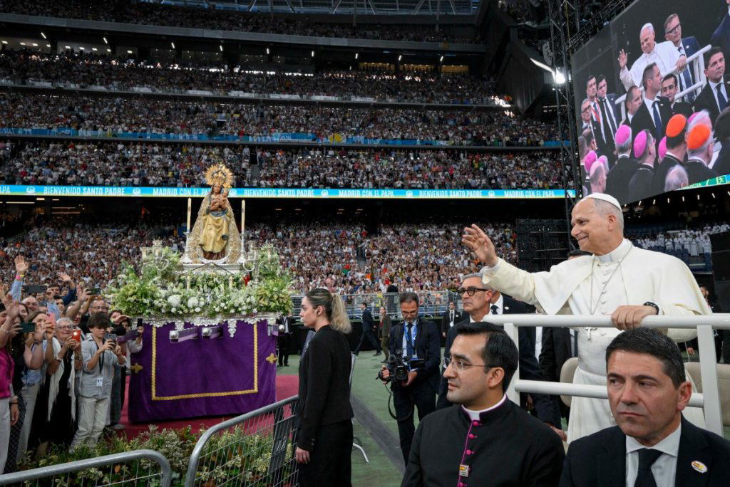 Pope Leo XIV held a surprise meeting with Puerto Rican music star Bad Bunny at Real Madrid’s Bernabe...