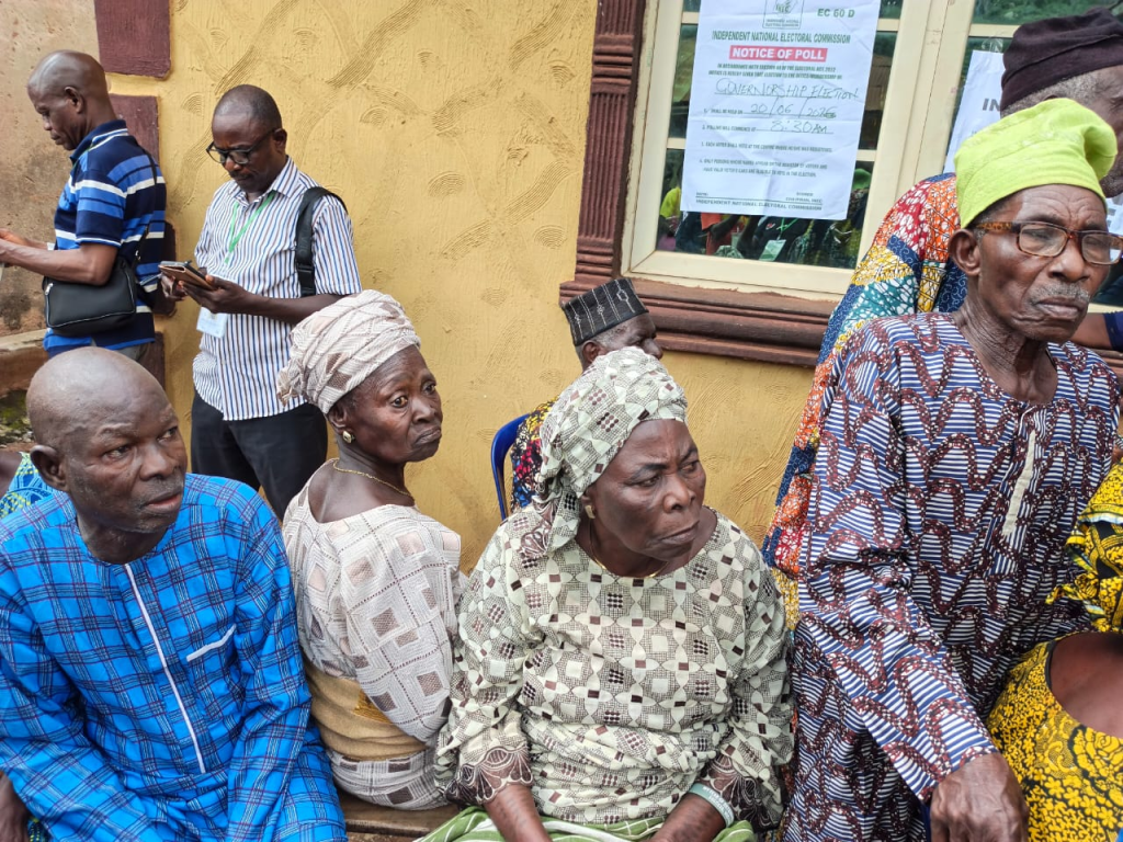 The Peoples Democratic Party (PDP) candidate in the Ekiti State election, Wole Oluyede, arrived at P...