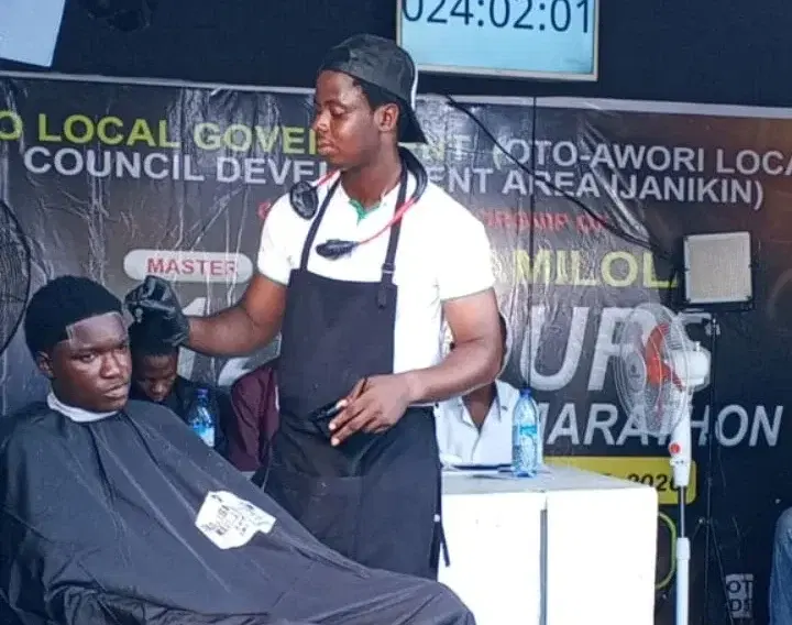 A 24-year-old hairstylist, Ikechukwu Damilola, a.k.a “Transformation King,” on Sunday reached 90 hou...