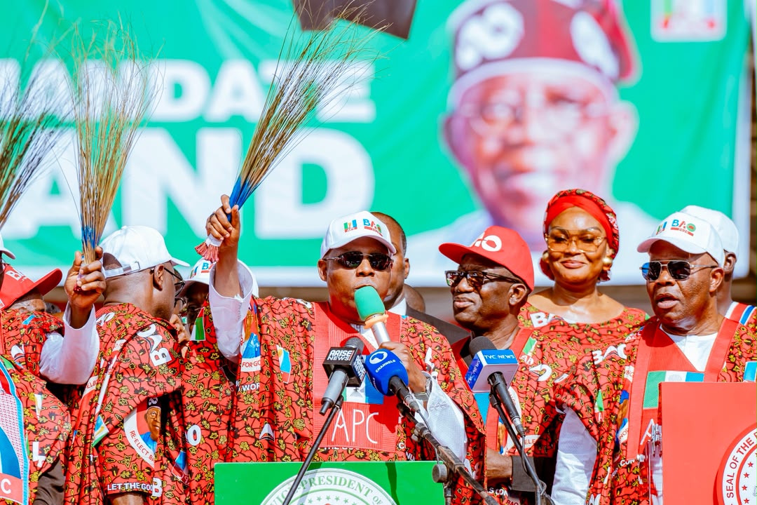 Shettima urges support for Governor Oyebanji’s reelection at APC mega rally in Ekiti, describing con...