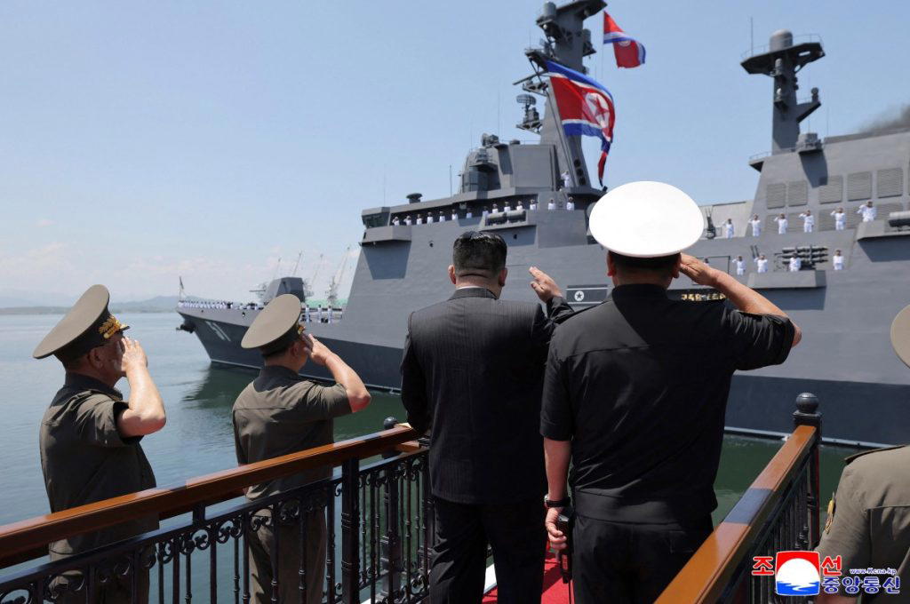 North Korean leader Kim Jong Un said his country was “equipping the Navy with nuclear weapons,” stat...