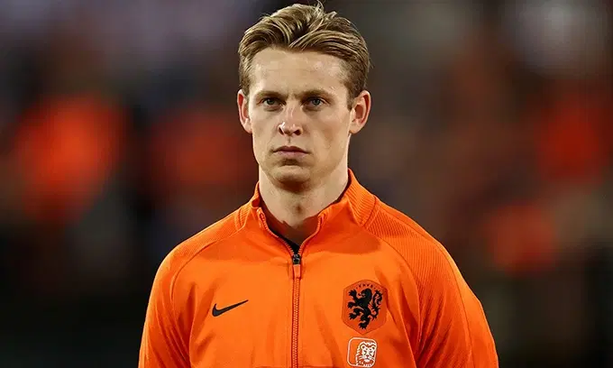 Barcelona’s Dutch midfielder Frenkie de Jong is undergoing treatment on a torn knee ligament suffere...