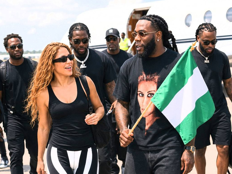 Burna Boy and Shakira rehearse for the FIFA World Cup final halftime show as they prepare to perform...
