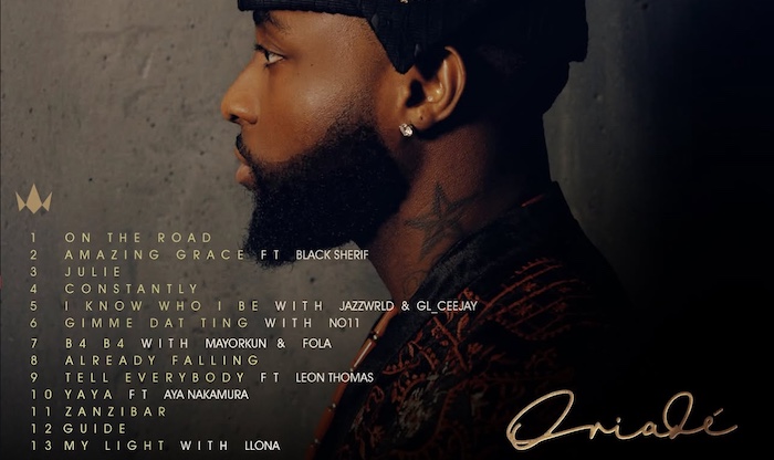 Davido announces the 13-track lineup for Oriadé, featuring Black Sherif, Mayorkun, Aya Nakamura and...
