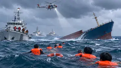 Rescuers are searching for 23 missing people after a Vietnamese ship carrying 62 crew members sank i...
