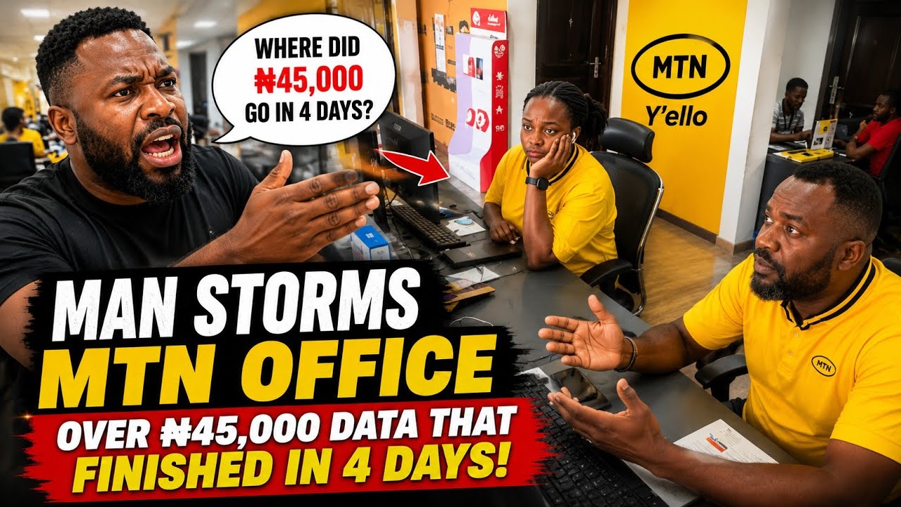 A Nigerian man has gone viral after sharing a video of himself confronting staff inside an MTN “Y’el...