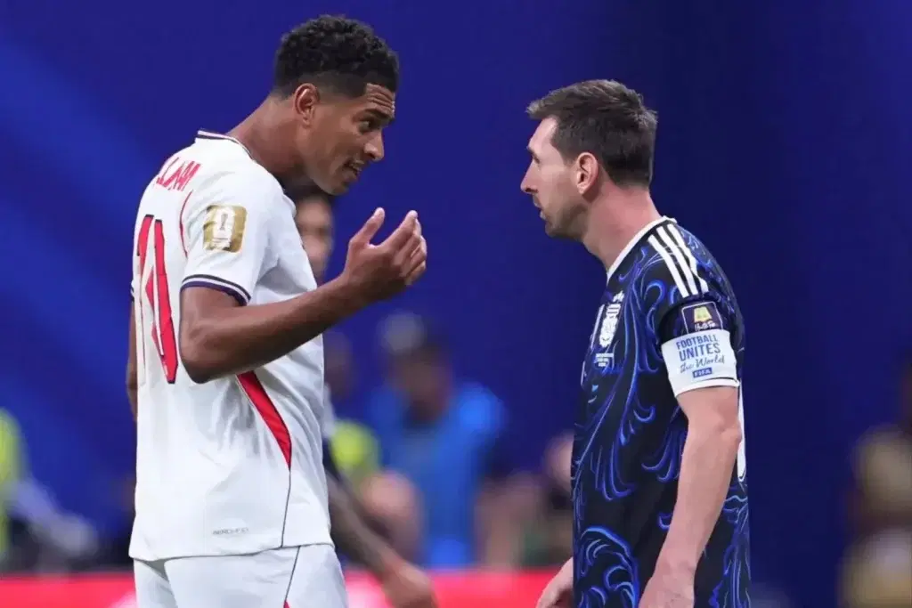 England midfielder Jude Bellingham has played down his heated exchange with Lionel Messi during the...