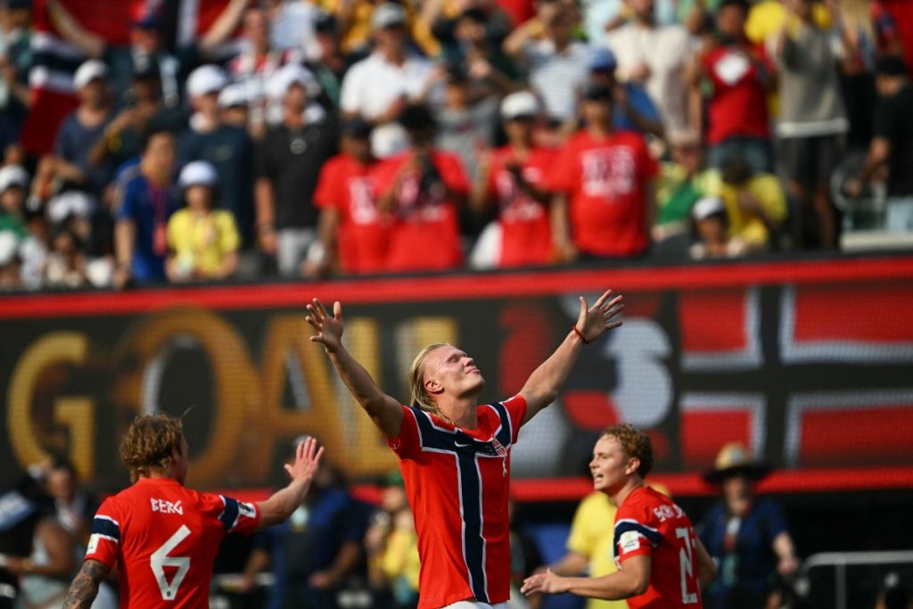 Erling Haaland scored twice as Norway sealed a stunning 2-1 upset over Brazil on Sunday to reach the...