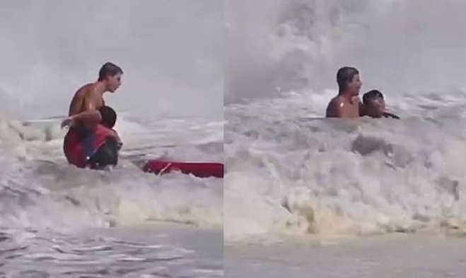 A 16-year-old California lifeguard rescues a 10-year-old boy from dangerous waves, earning praise fr...