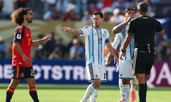 Lionel Messi is branded a ‘baby’ after unsuccessfully trying to have Marc Cucurella sent off during...