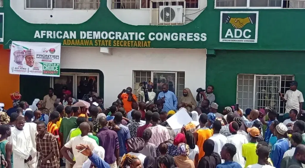The African Democratic Congress (ADC) supporters in Adamawa staged a peaceful protest against allege...