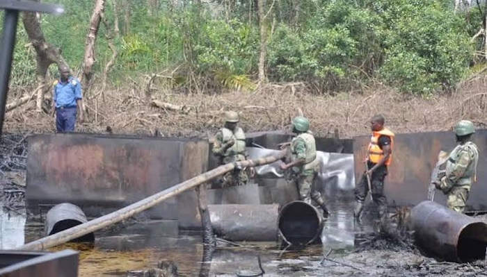 Nigerian Navy recovers 104,000 litres of suspected stolen crude and dismantles nine illegal refining...