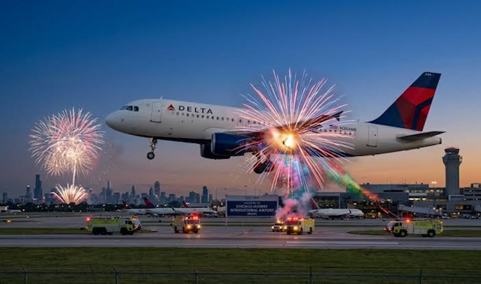 Delta Air Lines said a firework struck one of its aircraft during descent into Chicago, but the flig...