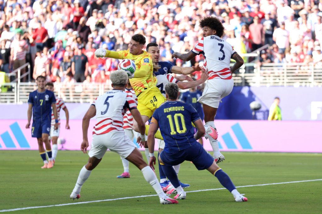 Folarin Balogun scored but was sent off as the United States beat Bosnia and Herzegovina 2-0 to reac...
