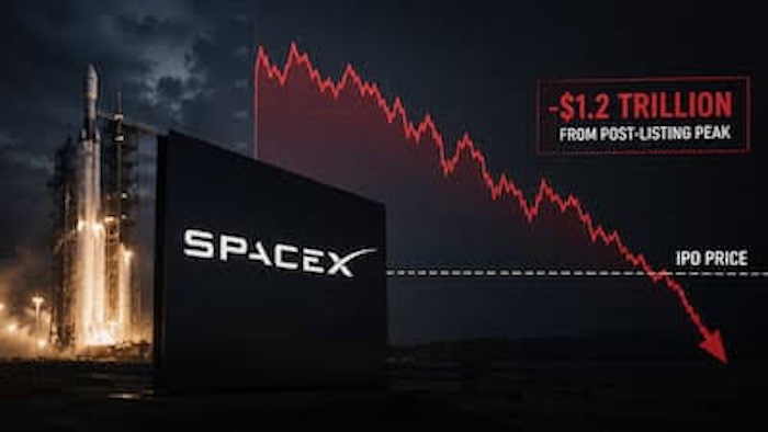 SpaceX shares have plunged by over 20%, erasing more than $1.2 trillion in market value as investors...
