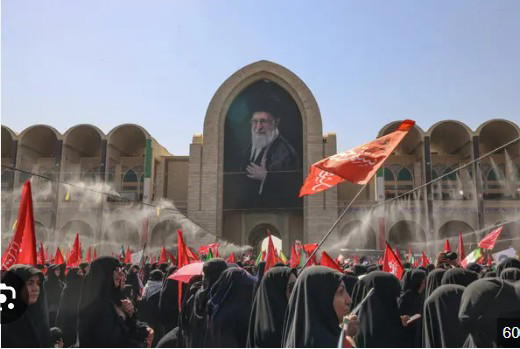 Iranian leaders joined prayers Sunday over the casket of late supreme leader Ali Khamenei during a s...