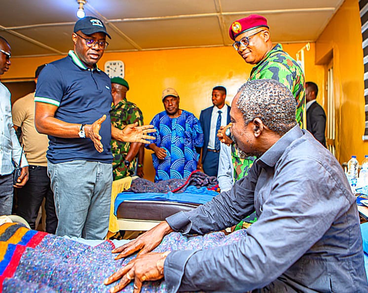 Governor Seyi Makinde of Oyo State, in the company of a senior medical officer in the Nigerian Army,...