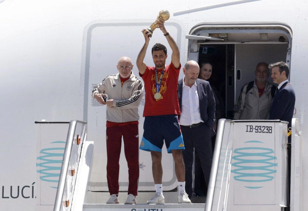 A plane carrying Spain’s newly crowned World Cup champions landed in Madrid on Monday, a day after t...