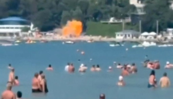 Seven people, including three children, were killed after a drone struck a busy beach in Russia’s Kr...