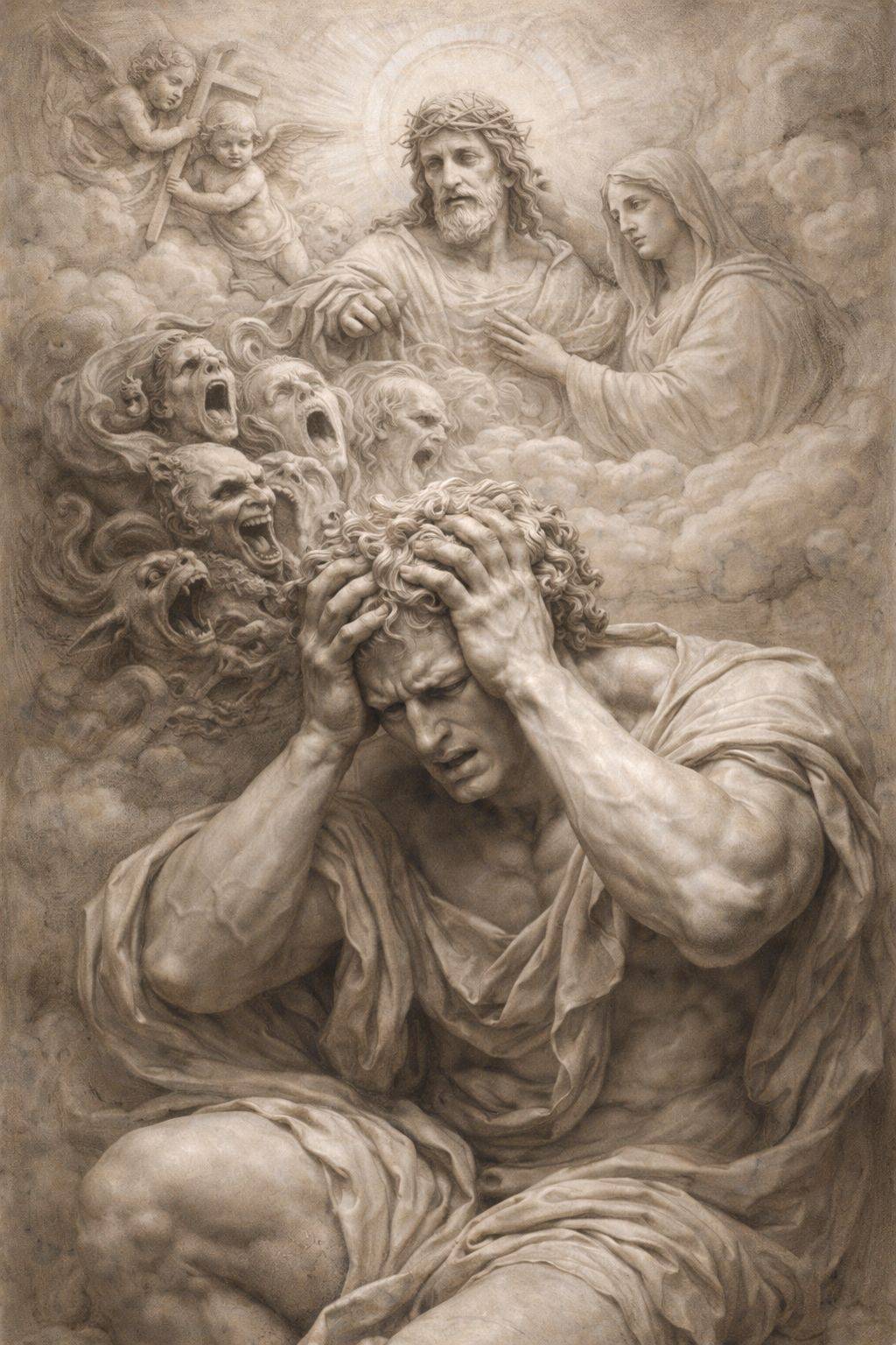 When the mind becomes a storm
The voices rise like smoke and teeth,
screaming names I never chose...