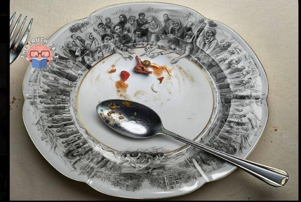 whoever made these plates is an artist, his message was very clear,...Your leftover are needed by a...