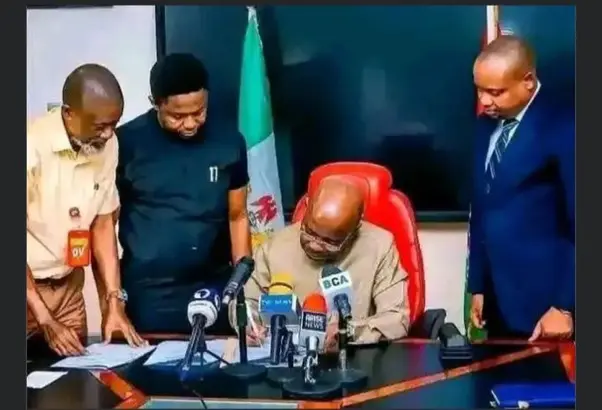 Abia State Gov. Alex C. Otti Signs The Much Needed Educational Reforms Bill:
-School Leaving Certif...