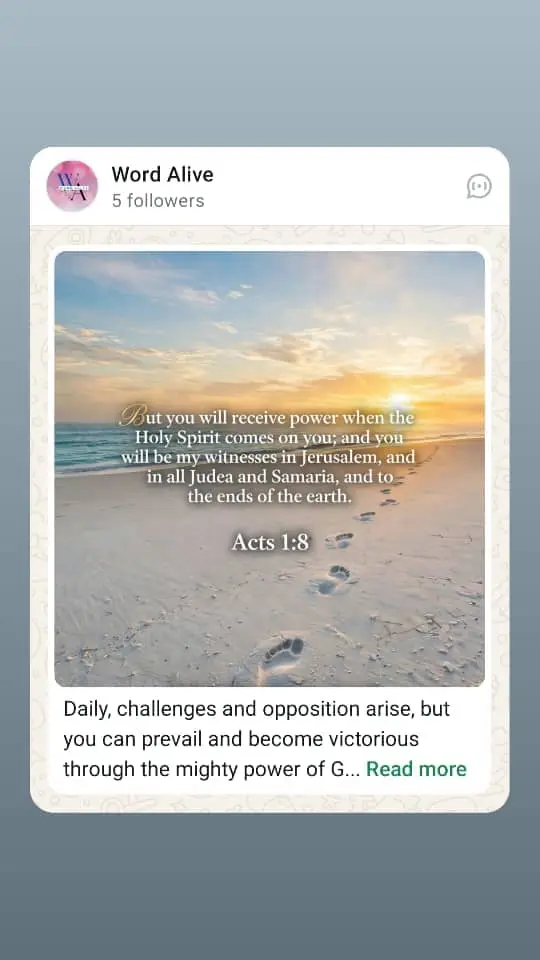 Acts 1:8
"But you shall receive power when the Holy Spirit has come upon you" Acts 1:8.